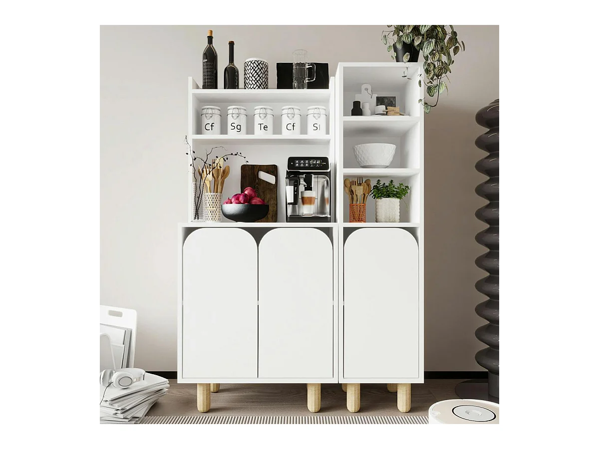 Vaisselier de cuisine blanc 3 portes courbes VAREN