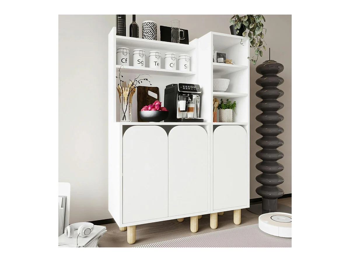 Vaisselier de cuisine blanc 3 portes courbes VAREN