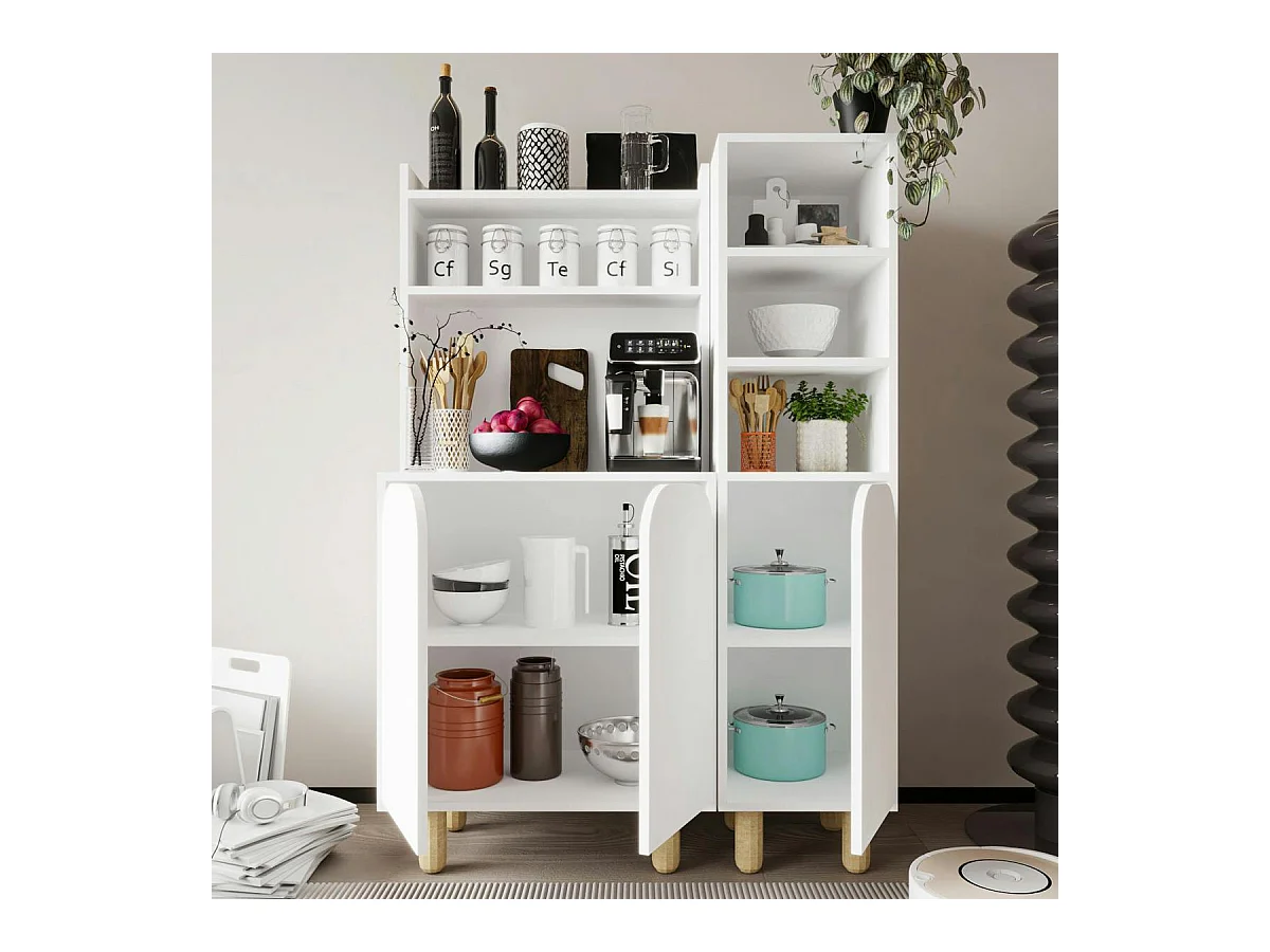 Vaisselier de cuisine blanc 3 portes courbes VAREN