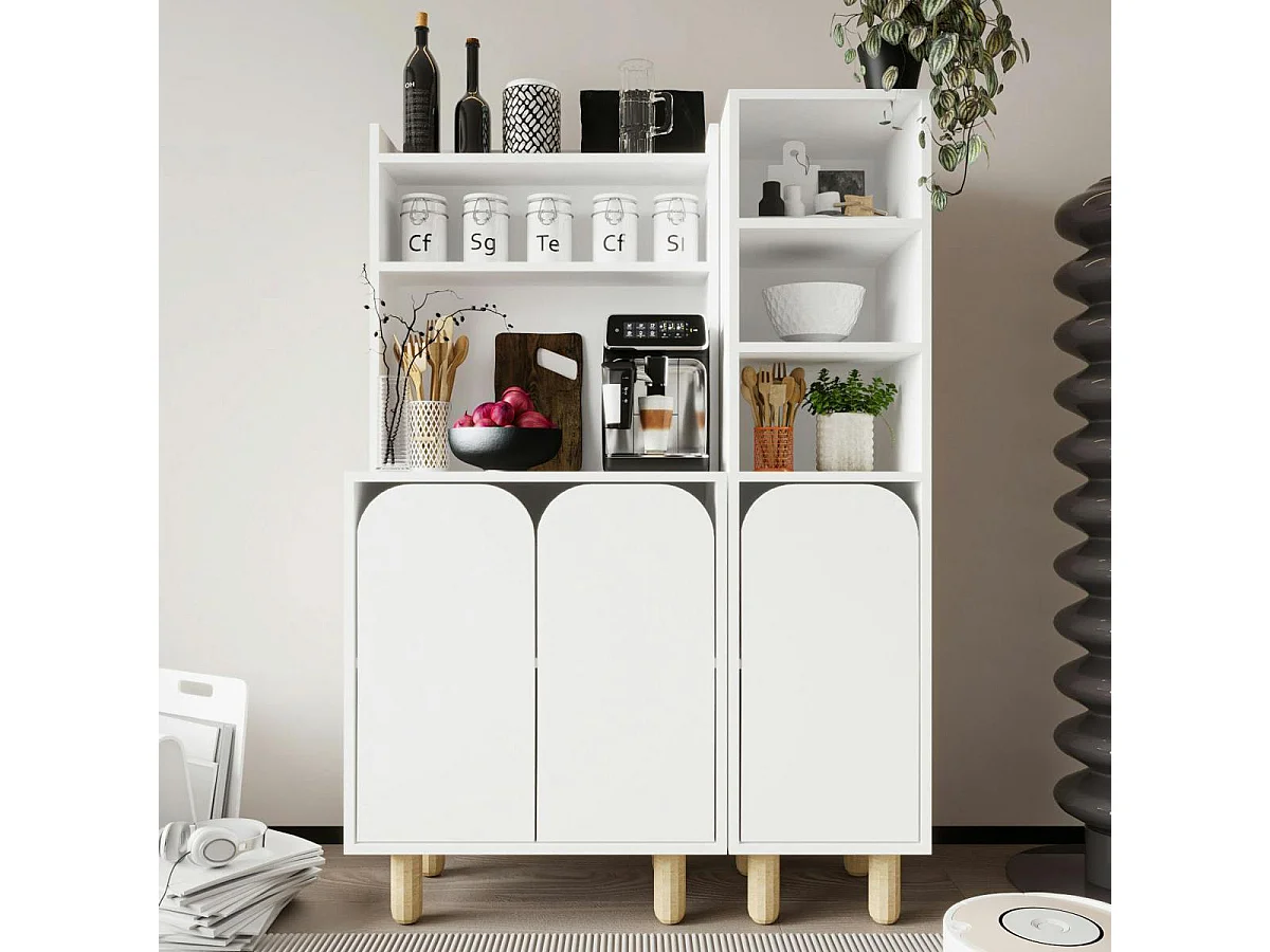 Vaisselier de cuisine blanc 3 portes courbes VAREN