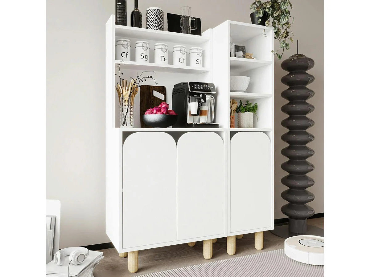 Vaisselier de cuisine blanc 3 portes courbes VAREN