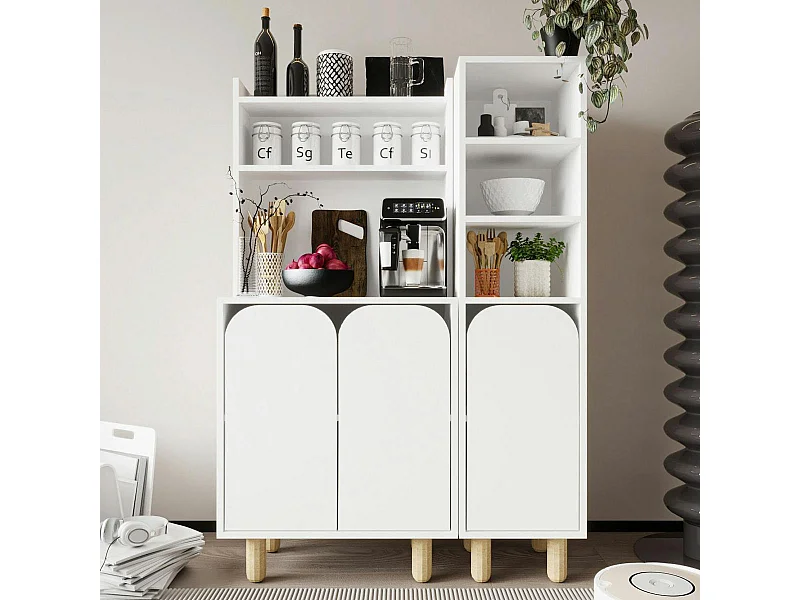 Vaisselier de cuisine blanc 3 portes courbes VAREN