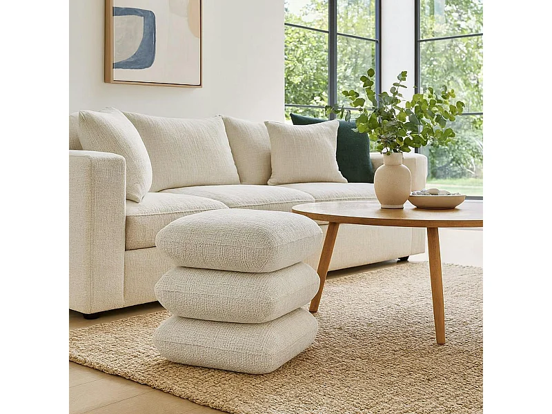 Pouf pivotant écru effet coussins empilés IENA