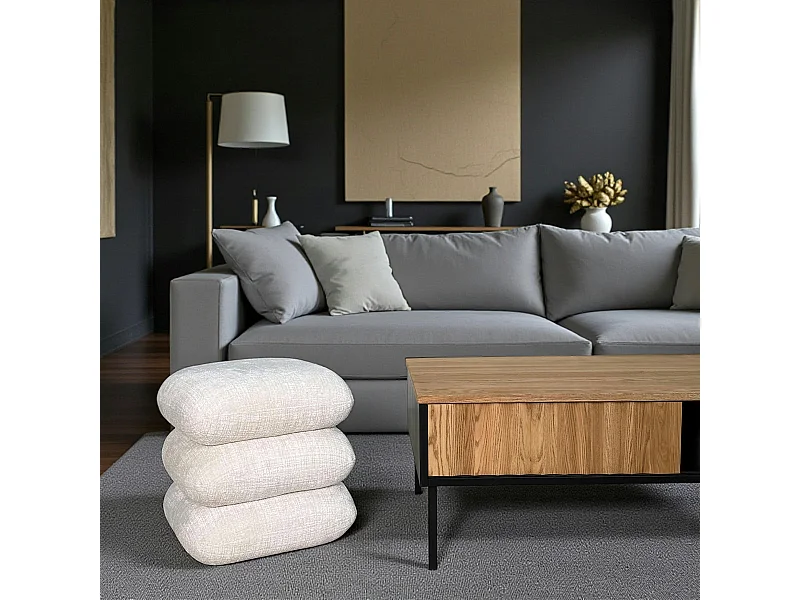 Pouf pivotant écru effet coussins empilés IENA