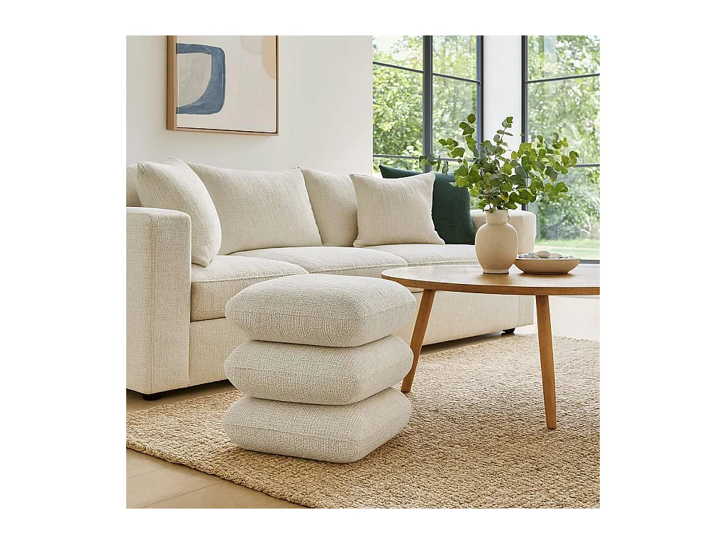 Pouf pivotant écru effet coussins empilés IENA