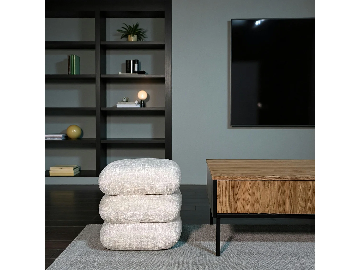 Pouf pivotant écru effet coussins empilés IENA