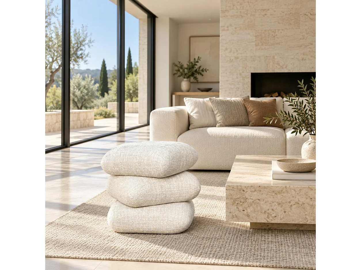 Pouf pivotant écru effet coussins empilés IENA