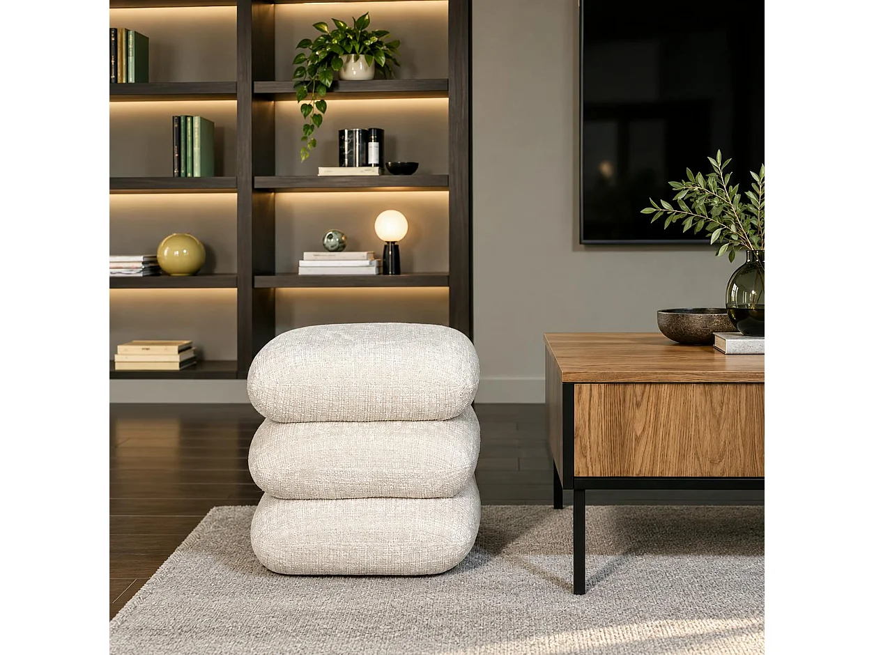 Pouf pivotant écru effet coussins empilés IENA