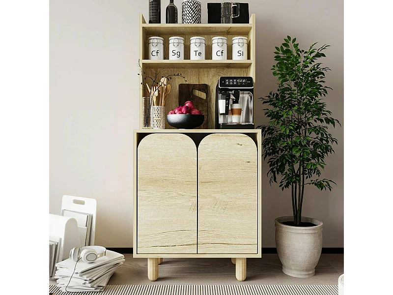 Vaisselier cuisine effet bois 2 portes courbes VAREN