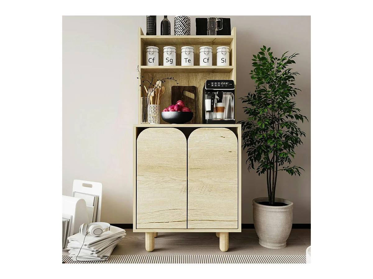 Vaisselier cuisine effet bois 2 portes courbes VAREN