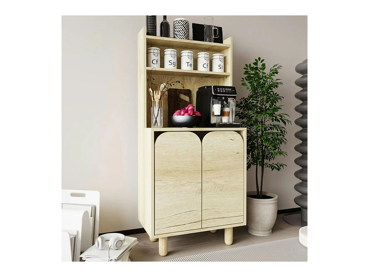 Vaisselier cuisine effet bois 2 portes courbes VAREN