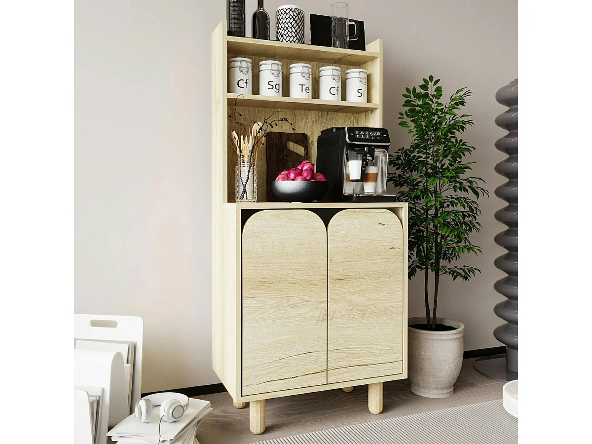 Vaisselier cuisine effet bois 2 portes courbes VAREN