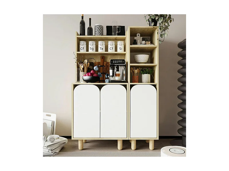 Vaisselier cuisine effet bois 3 portes blanches VAREN