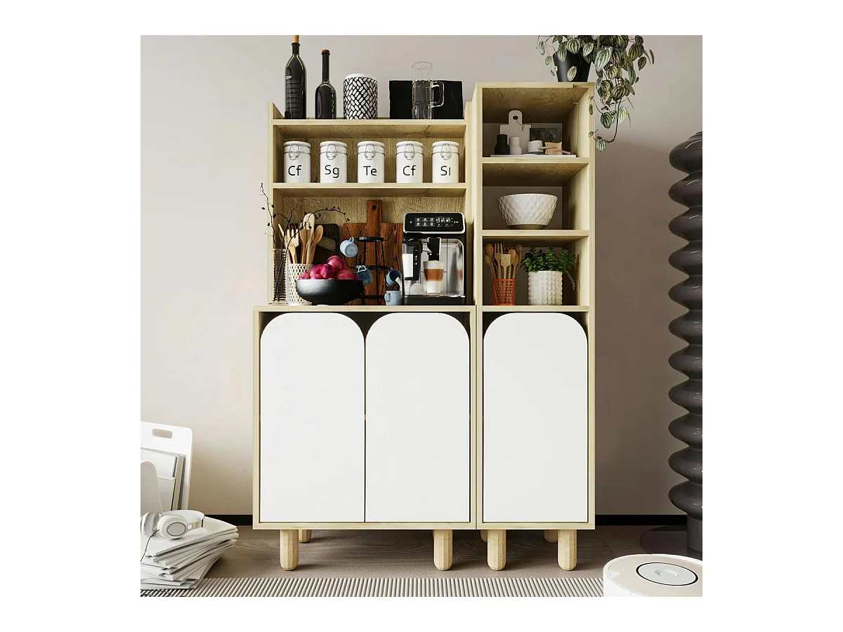 Vaisselier cuisine effet bois 3 portes blanches VAREN