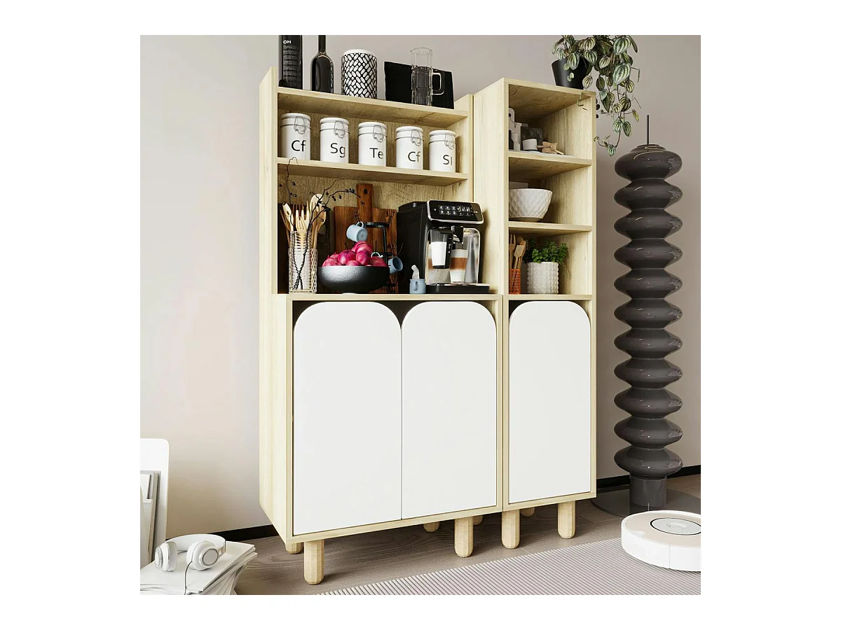 Vaisselier cuisine effet bois 3 portes blanches VAREN