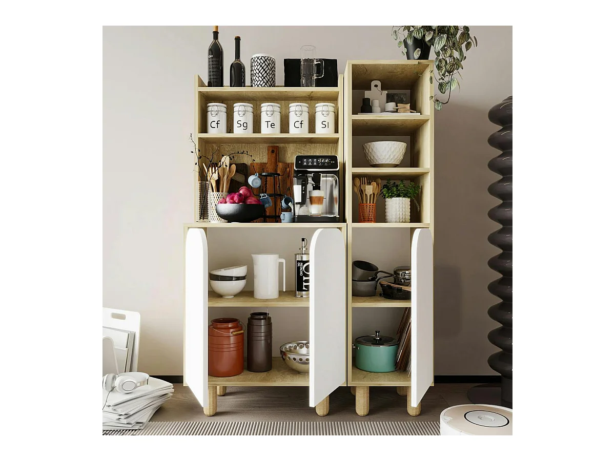 Vaisselier cuisine effet bois 3 portes blanches VAREN