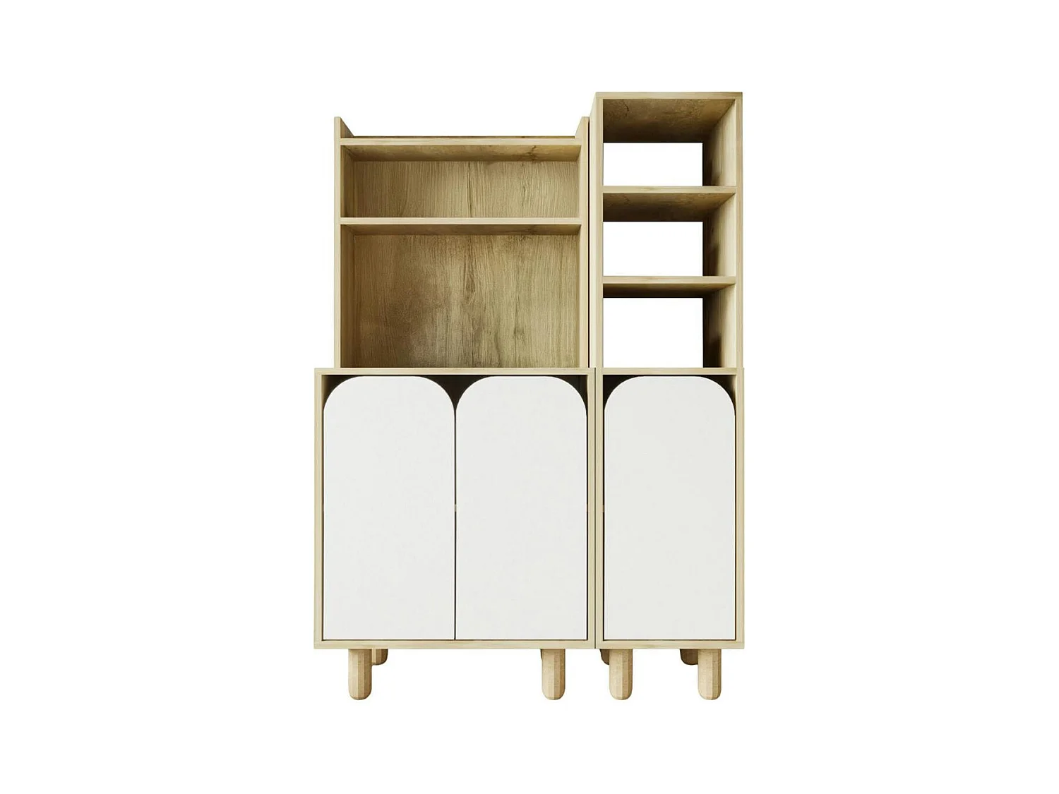 Vaisselier cuisine effet bois 3 portes blanches VAREN