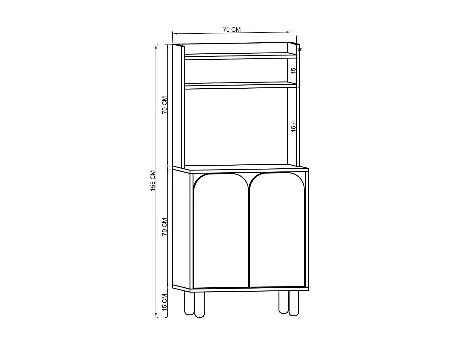Vaisselier cuisine effet bois 3 portes blanches VAREN