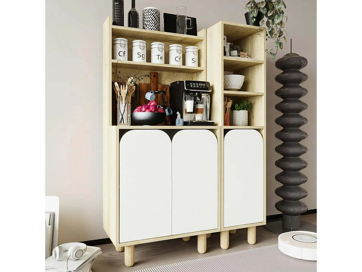 Vaisselier cuisine effet bois 3 portes blanches VAREN