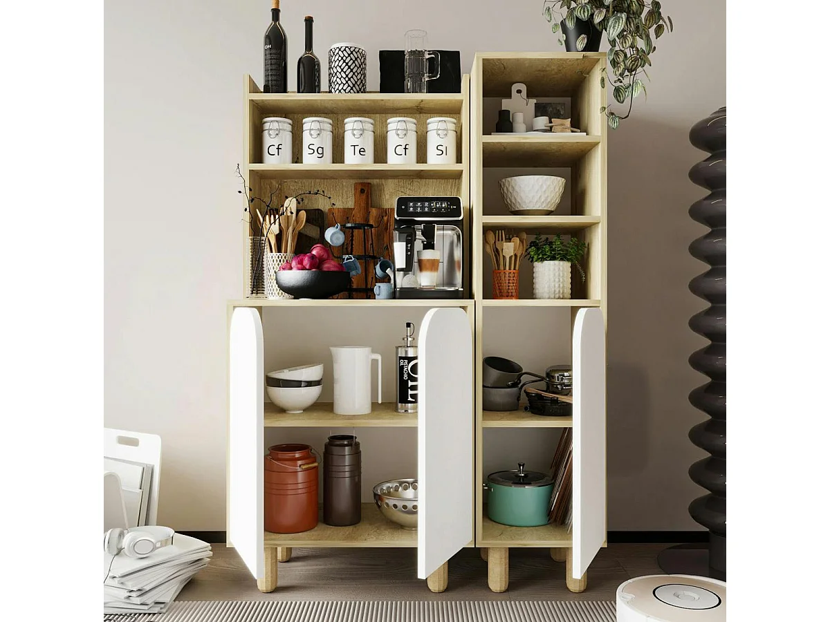 Vaisselier cuisine effet bois 3 portes blanches VAREN