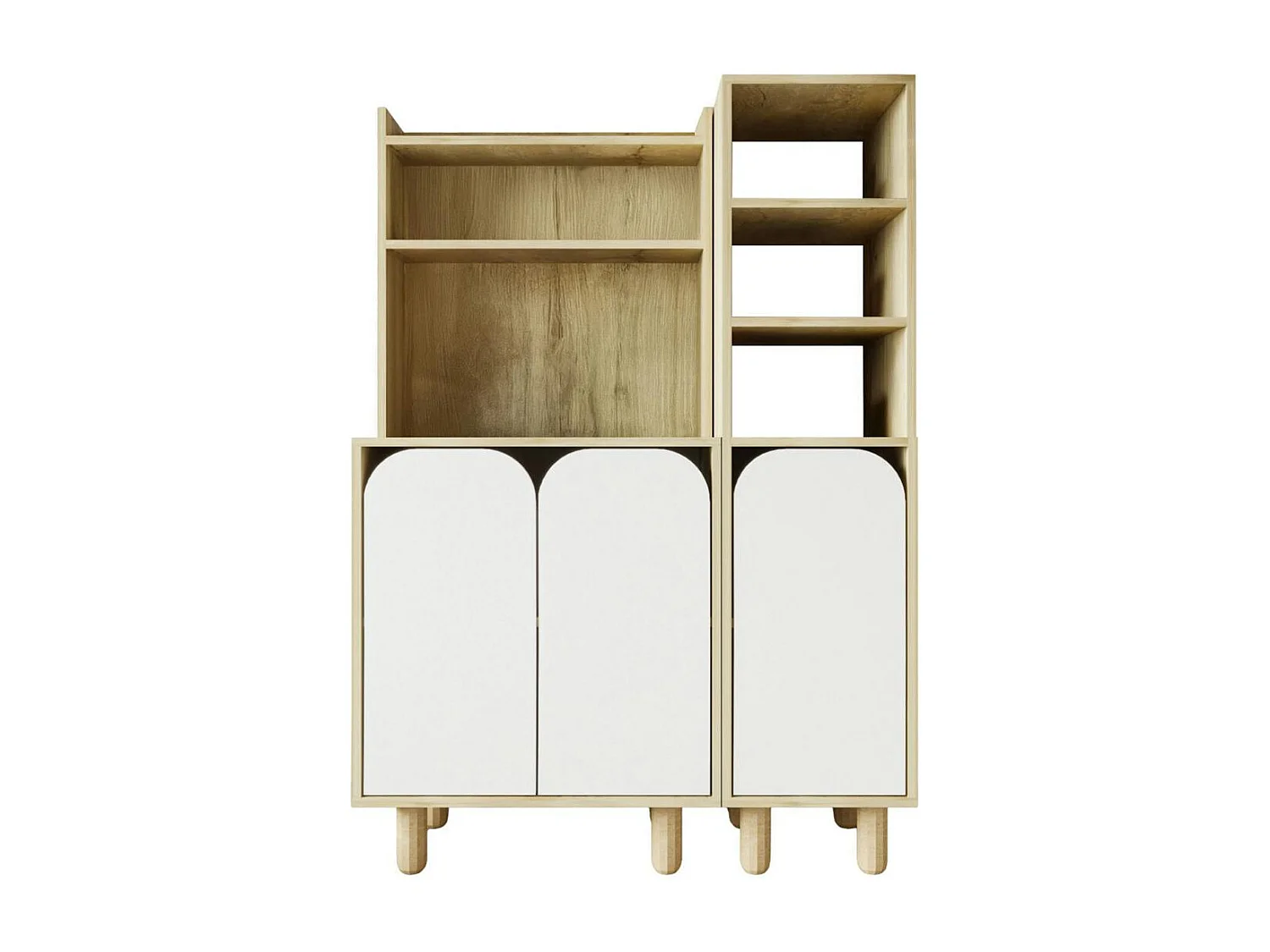 Vaisselier cuisine effet bois 3 portes blanches VAREN