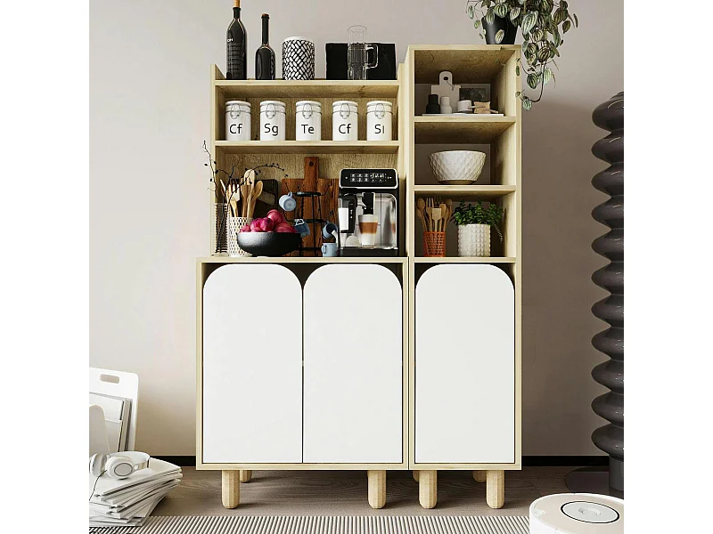 Vaisselier cuisine effet bois 3 portes blanches VAREN