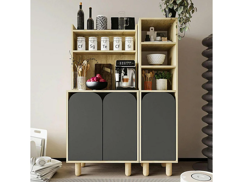 Vaisselier cuisine effet bois 3 portes anthracites VAREN