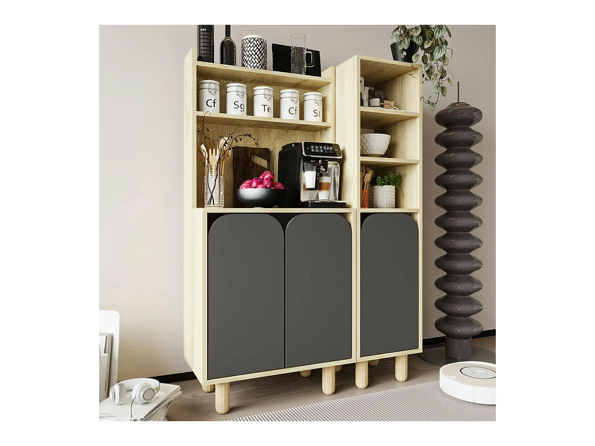 Vaisselier cuisine effet bois 3 portes anthracites VAREN