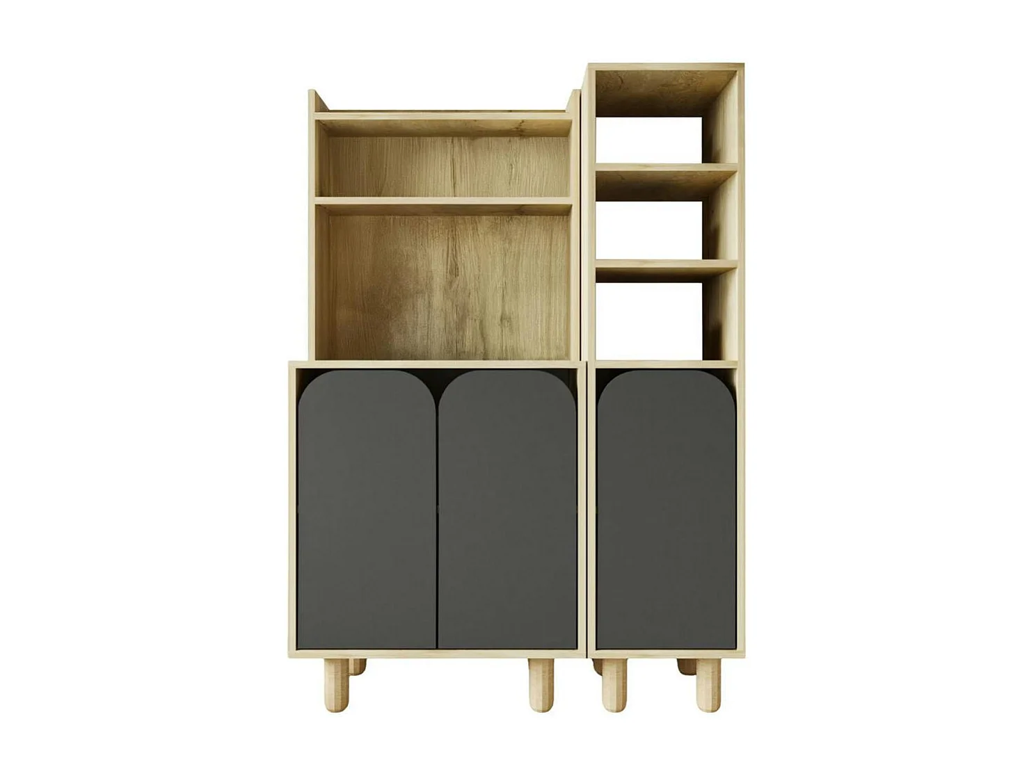 Vaisselier cuisine effet bois 3 portes anthracites VAREN