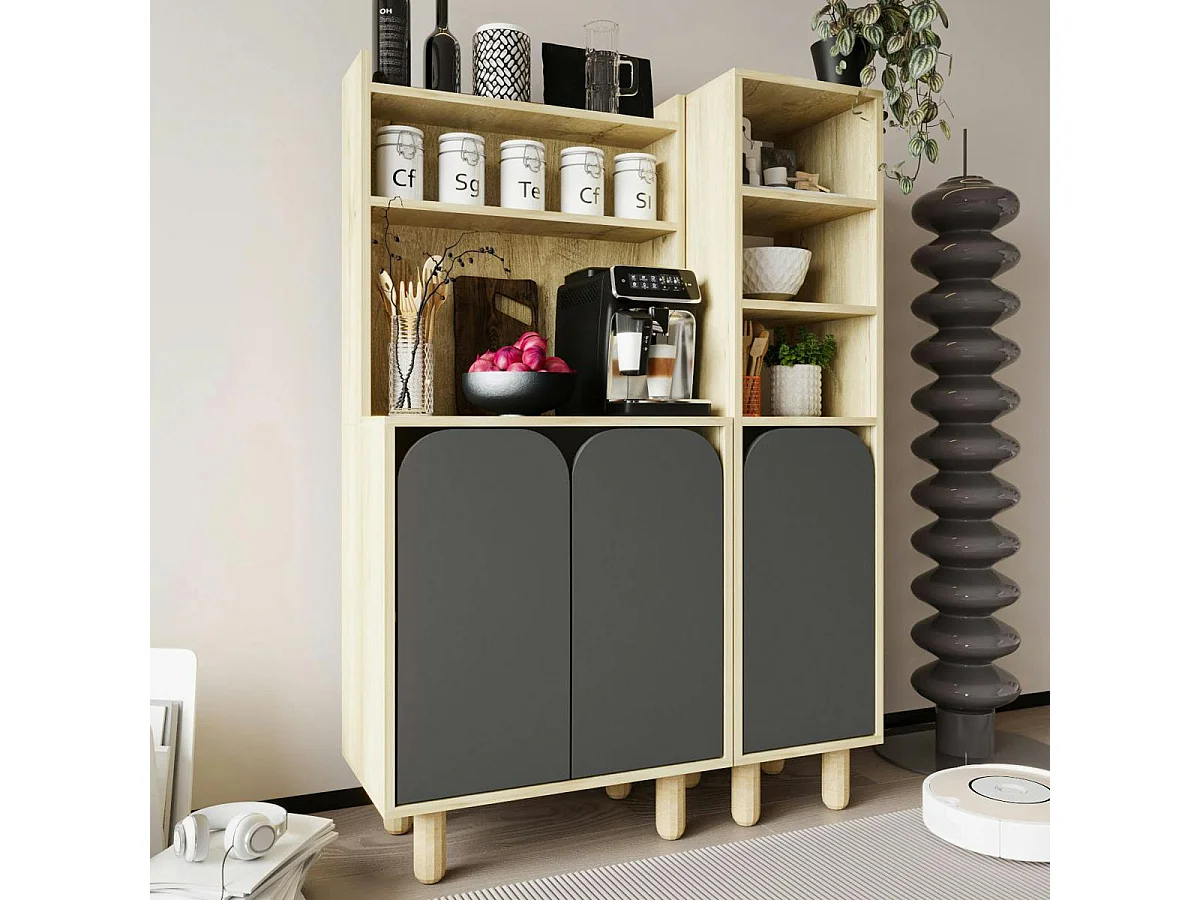 Vaisselier cuisine effet bois 3 portes anthracites VAREN