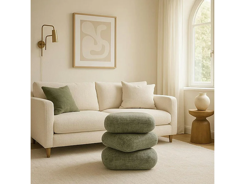 Pouf pivotant vert effet coussins empilés IENA