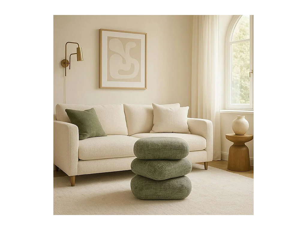 Pouf pivotant vert effet coussins empilés IENA