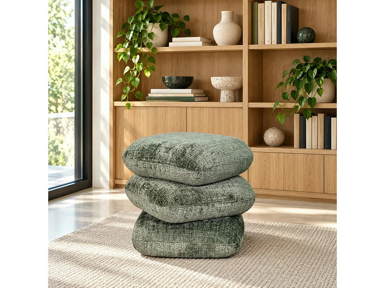Pouf pivotant vert effet coussins empilés IENA