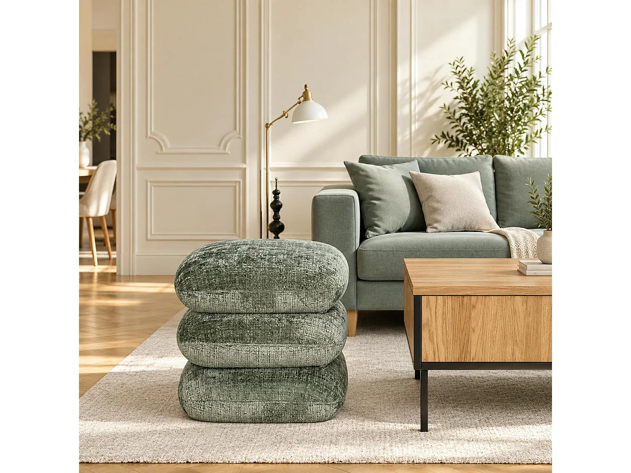 Pouf pivotant vert effet coussins empilés IENA