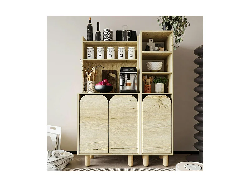 Vaisselier cuisine effet bois 3 portes courbes VAREN