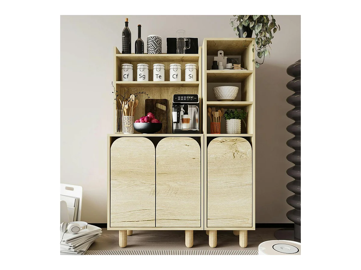 Vaisselier cuisine effet bois 3 portes courbes VAREN