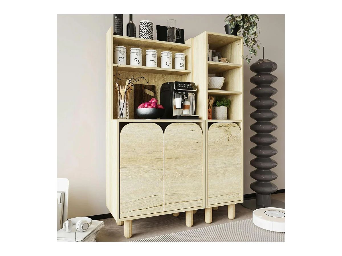 Vaisselier cuisine effet bois 3 portes courbes VAREN