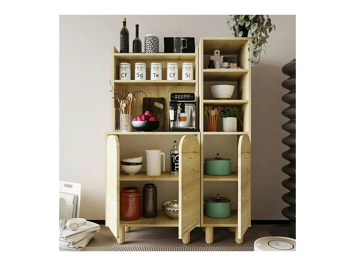 Vaisselier cuisine effet bois 3 portes courbes VAREN