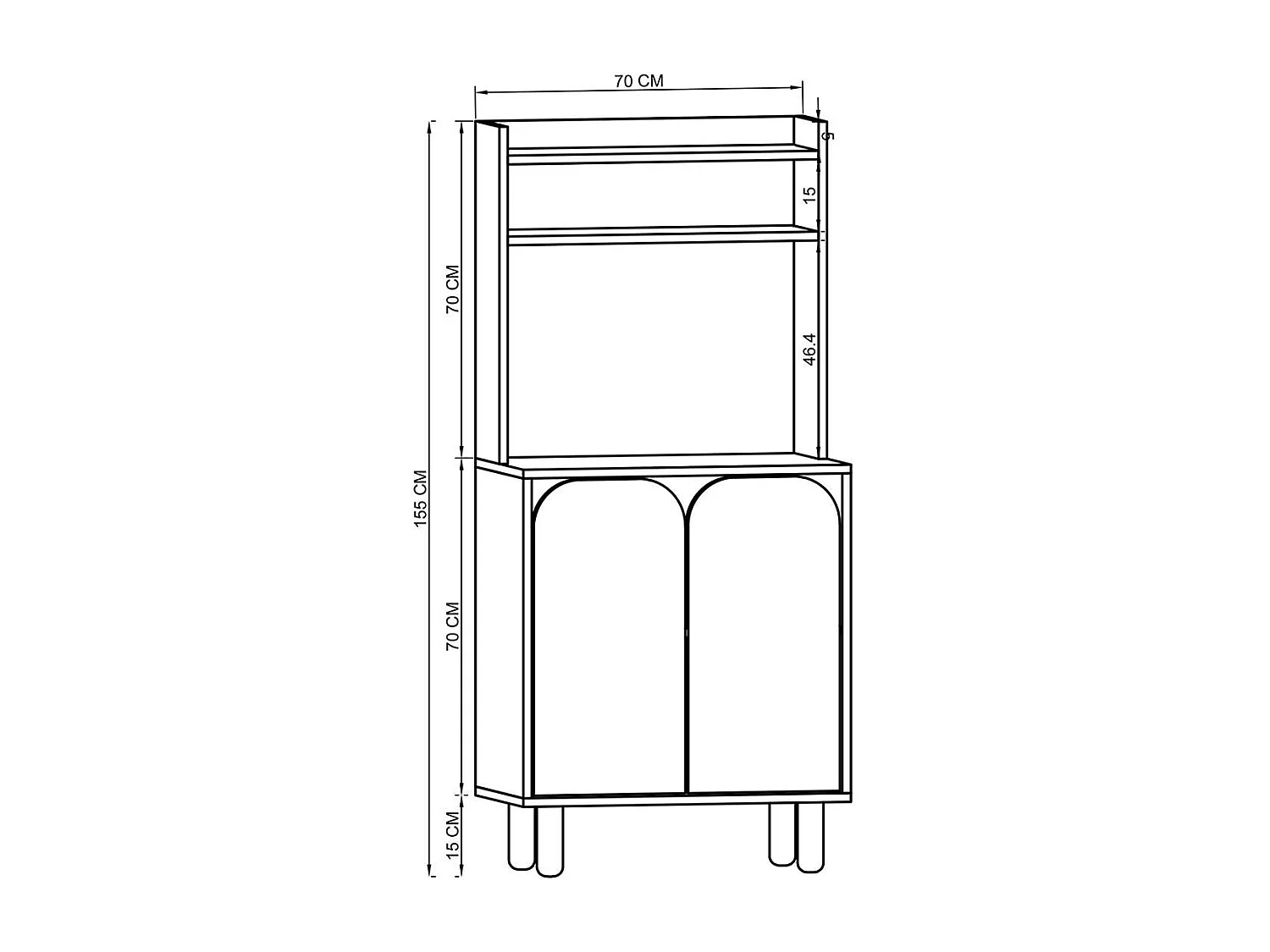 Vaisselier cuisine effet bois 3 portes courbes VAREN