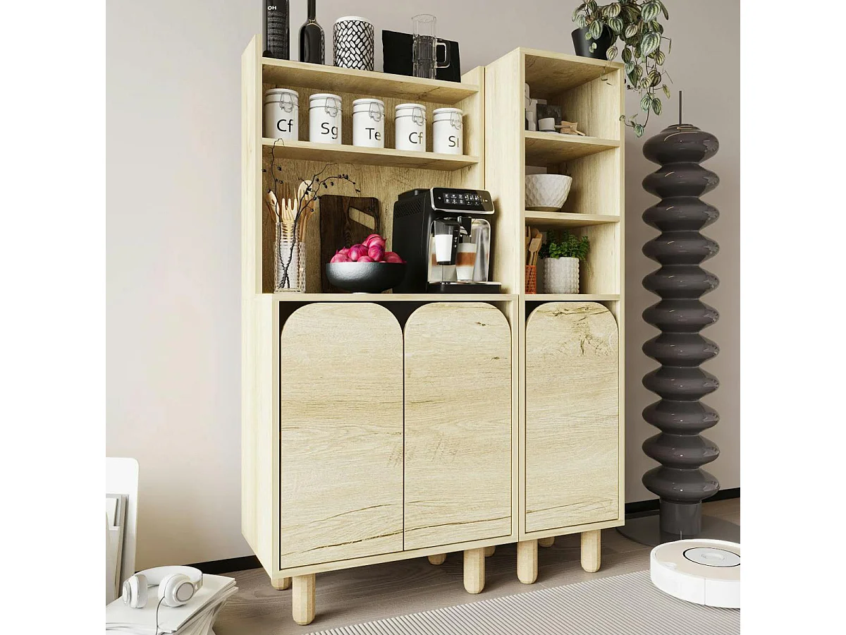 Vaisselier cuisine effet bois 3 portes courbes VAREN