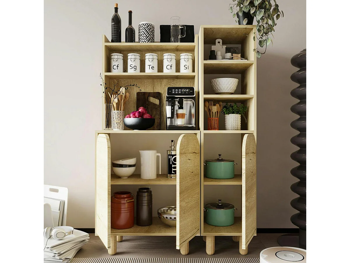 Vaisselier cuisine effet bois 3 portes courbes VAREN