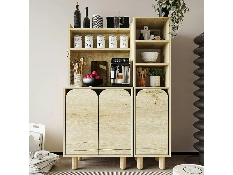 Vaisselier cuisine effet bois 3 portes courbes VAREN