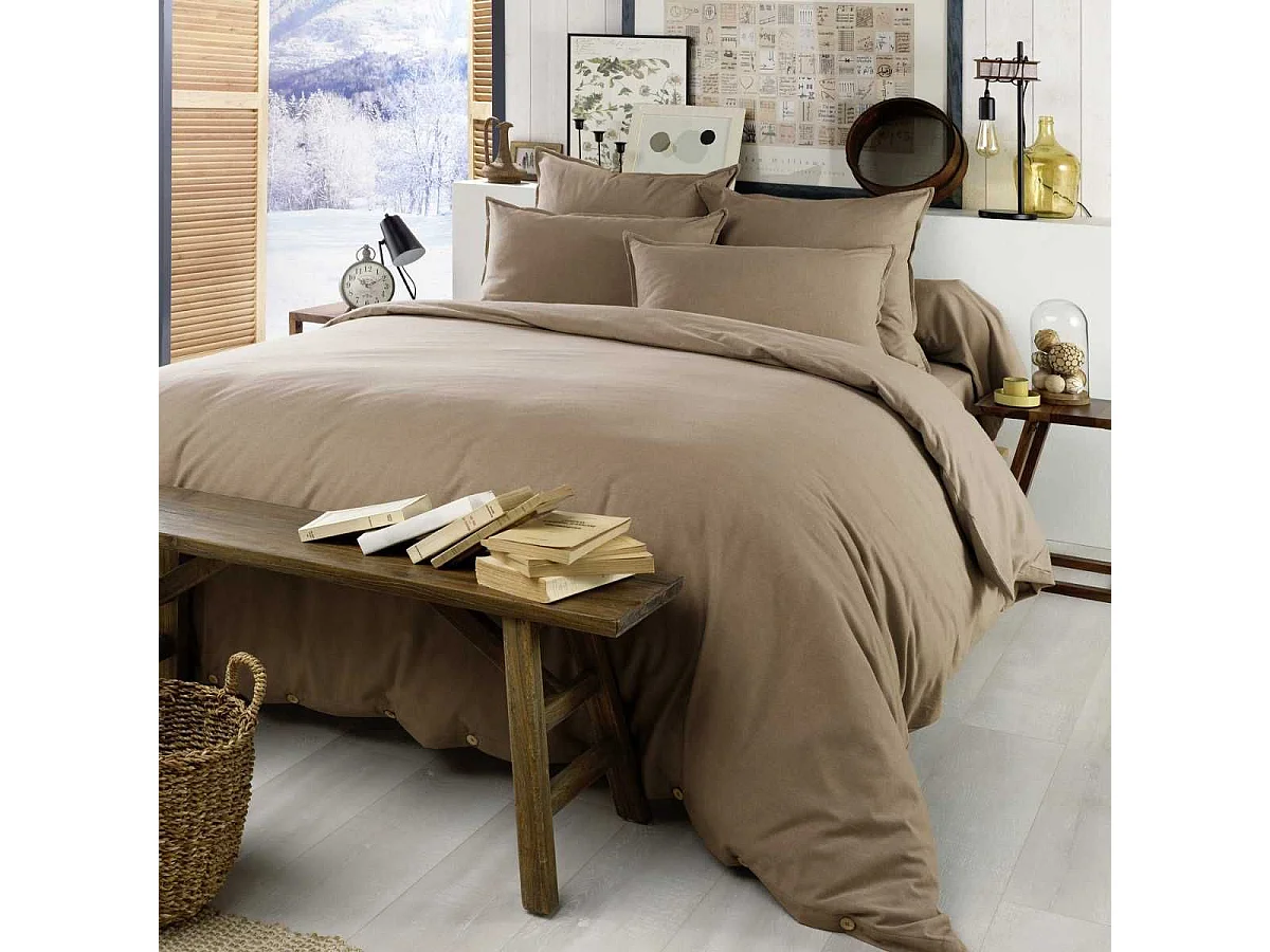 Housse de couette 260x240 cm  en flanelle de coton coloris Ficelle - HEDDA
