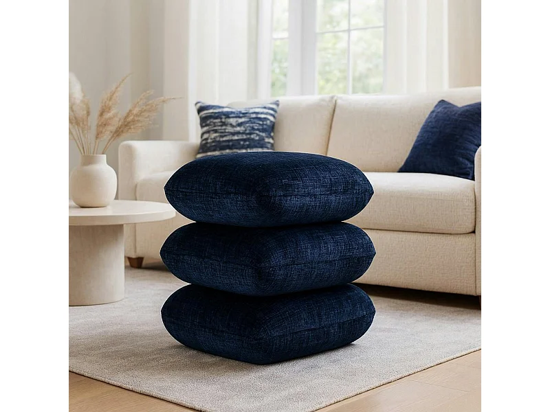 Pouf pivotant bleu nuit effet coussins empilés IENA