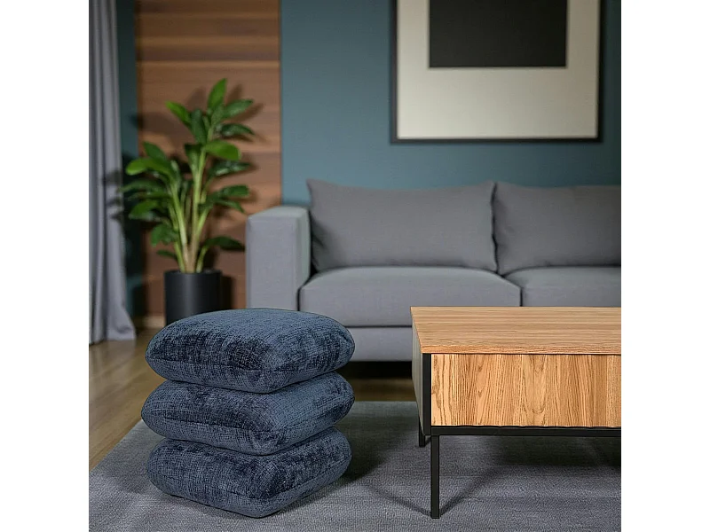 Pouf pivotant bleu nuit effet coussins empilés IENA