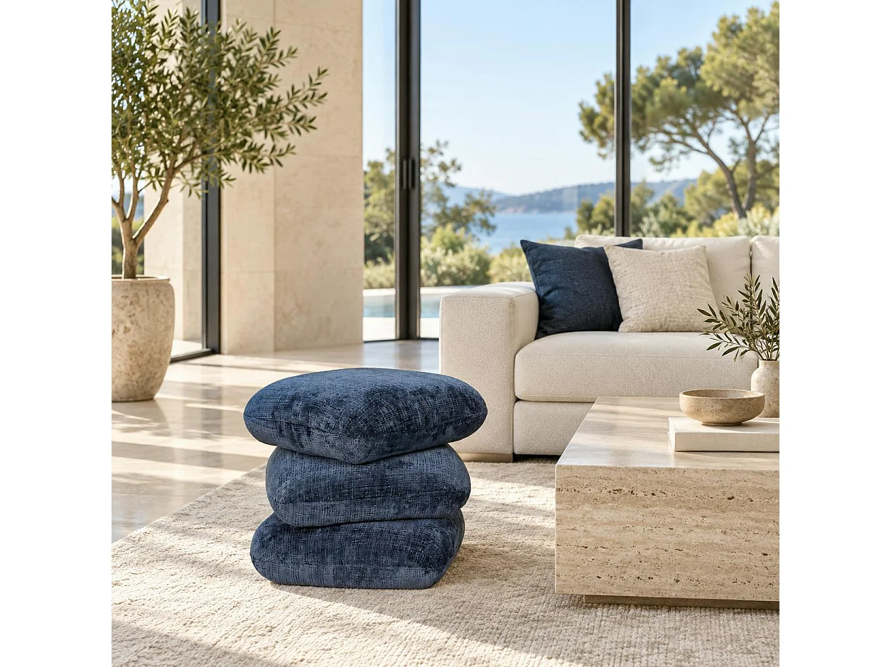 Pouf pivotant bleu nuit effet coussins empilés IENA