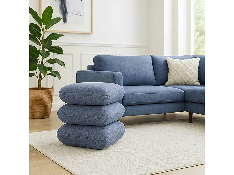 Pouf pivotant gris bleu effet coussins empilés IENA