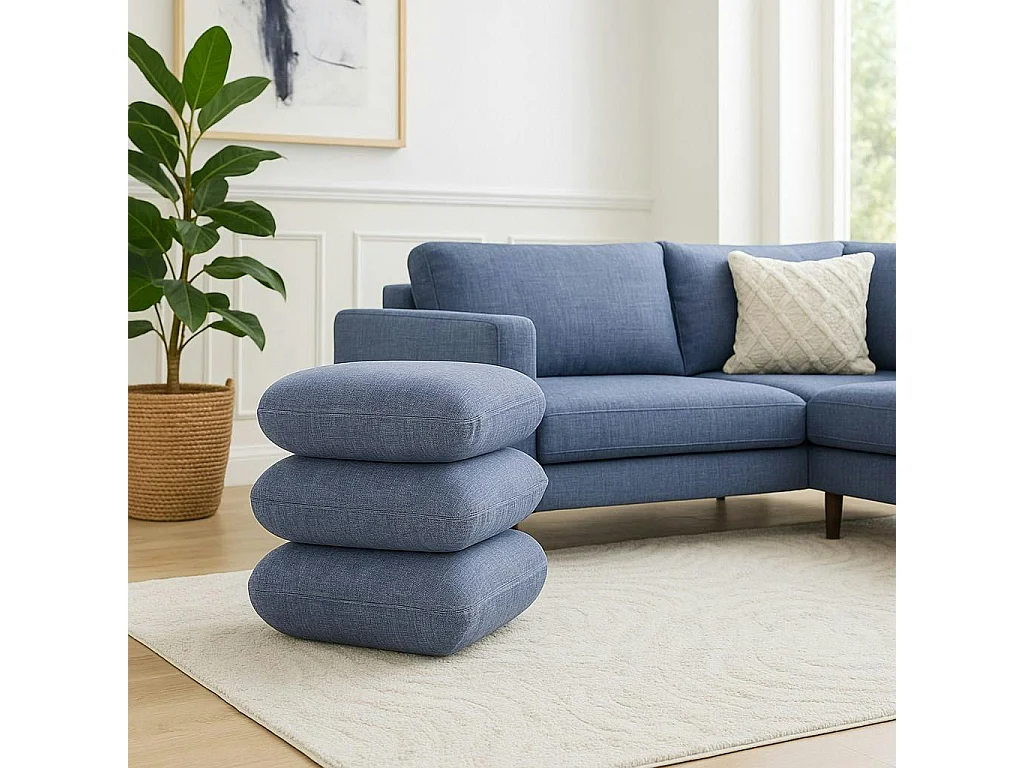 Pouf pivotant gris bleu effet coussins empilés IENA