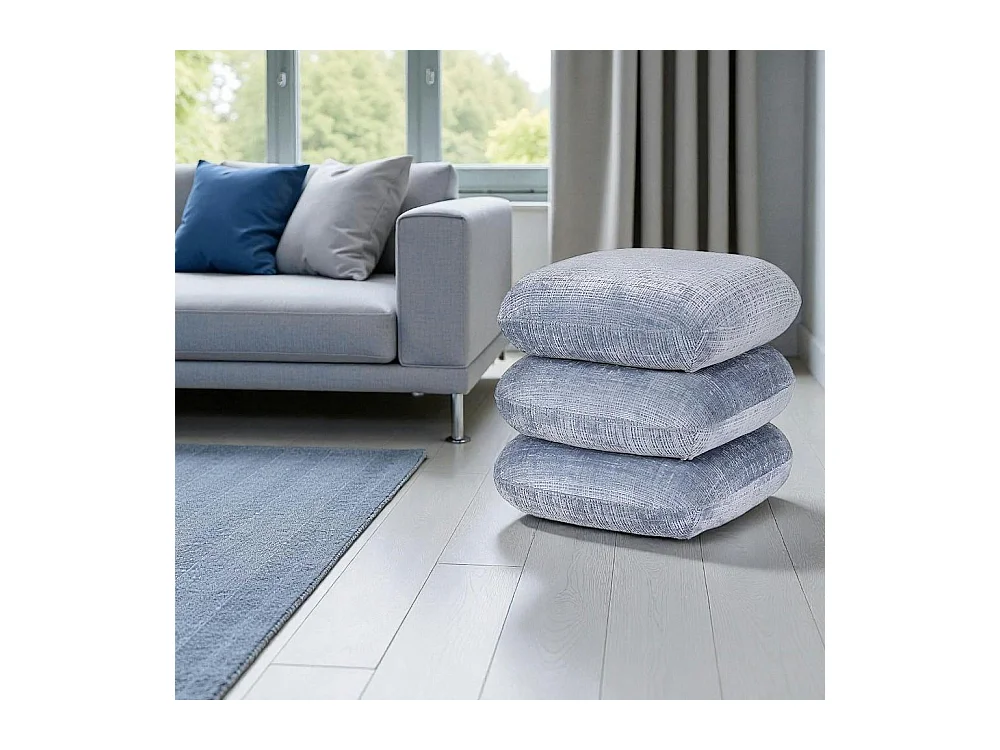 Pouf pivotant gris bleu effet coussins empilés IENA