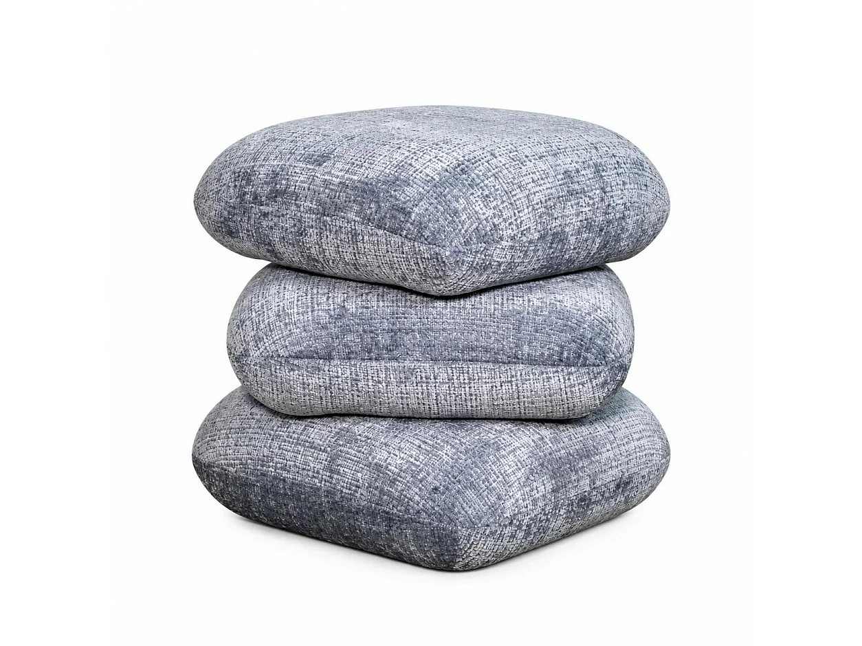 Pouf pivotant gris bleu effet coussins empilés IENA